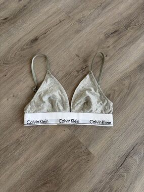 Calvin Klein Heather Gray Triangle Bralette with White Logo Band